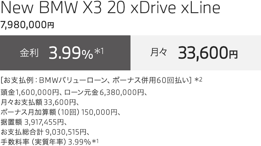 New BMW X3 20 xDrive xLine お支払例