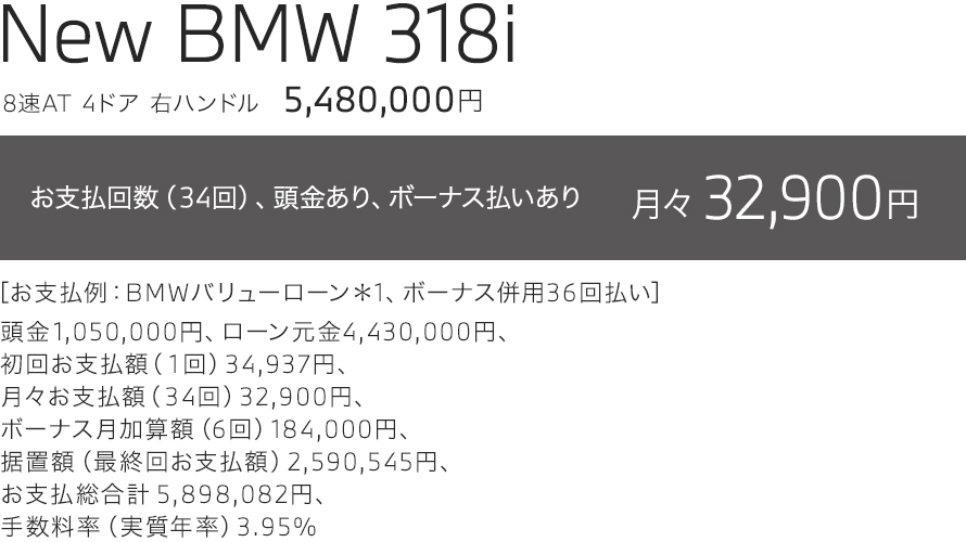 New BMW 318i　お支払い例
