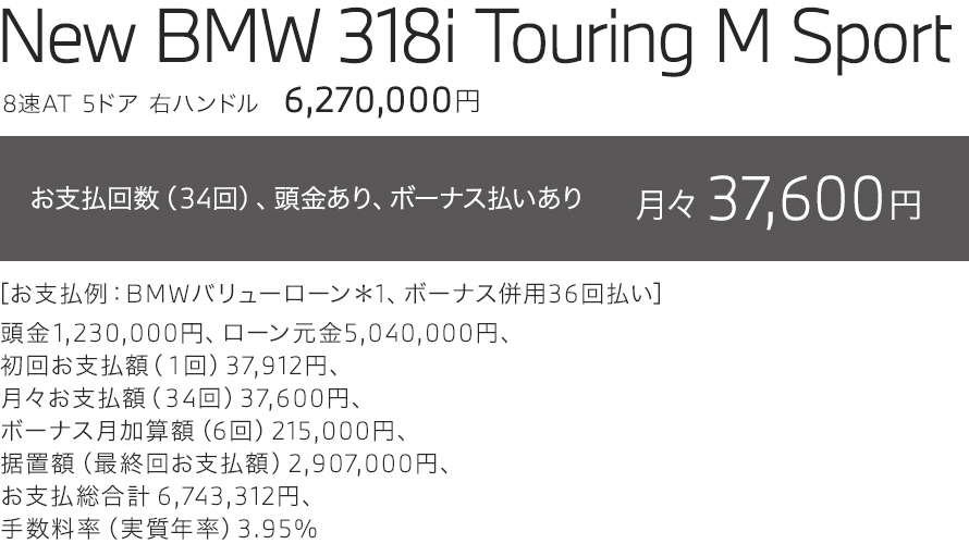New BMW 318i Touring M Sport　お支払い例